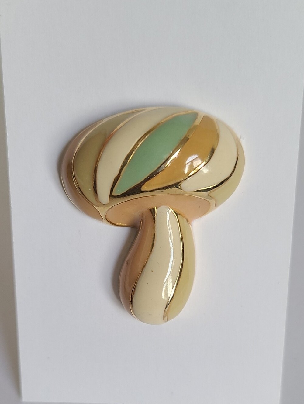 Vintage Retro Groovy Gold Swirl Colourful Enamel Chunky Mushroom Brooch Pin